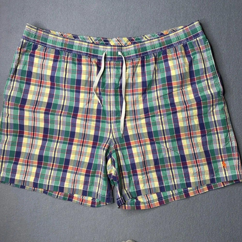 Polo Ralph Lauren Swim Trunks Mens 3XB Multi-Color Plaid Mesh Lined Drawstring